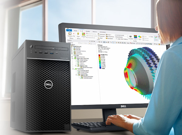 Woman using a Dell computer with Ansys software on the screen