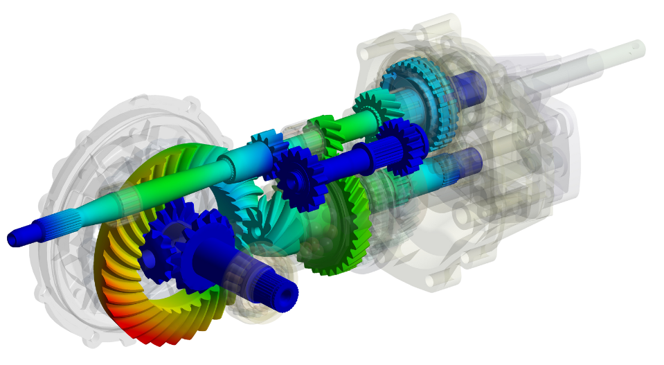 Gearbox simulation image via ansys